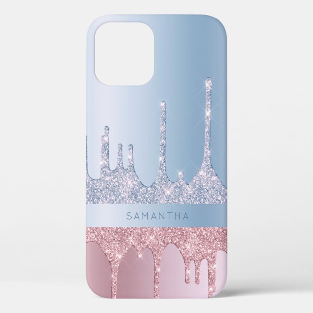 Modern stylish rose gold blue glitter drips Case-Mate iPhone case (Back)