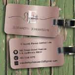 Modern Stylish Rose Gold Brushed Metal Monogrammed Luggage Tag<br><div class="desc">Travel in style with our Modern Stylish Rose Gold Brushed Metal Monogrammed Luggage Tag! Make your mark with a personalised touch including your name and monogram elegantly displayed on the front. On the back, essential contact details including email, address, and phone number ensure your luggage is easily identifiable. Elevate your...</div>