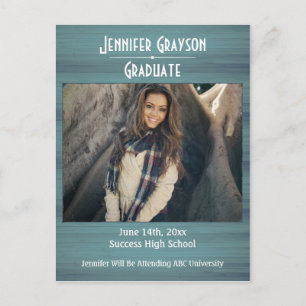 Modern Stylish Rustic Wood Photo Graduation Announcement Postcard