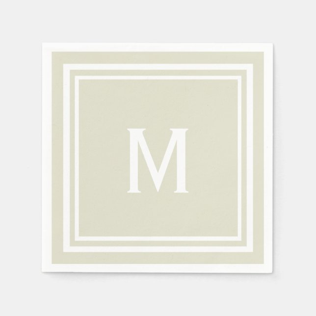 Modern Stylish Sandy Beige Custom Monogram Napkin (Front)