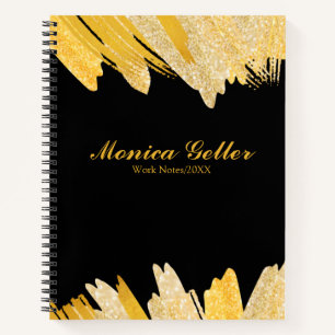 Modern Stylish Script Black Gold Name Theme  Notebook