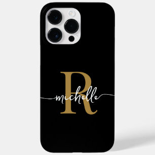 Modern Stylish Script BlackGold  Monogram Initial  Case-Mate iPhone 14 Pro Max Case