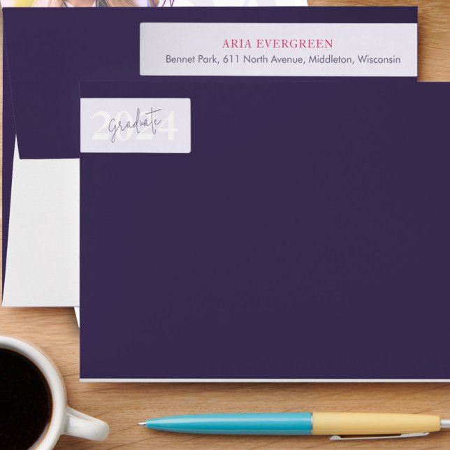 Modern Stylish Script Graduation Return Address Wrap Around Label (Creator Uploaded)