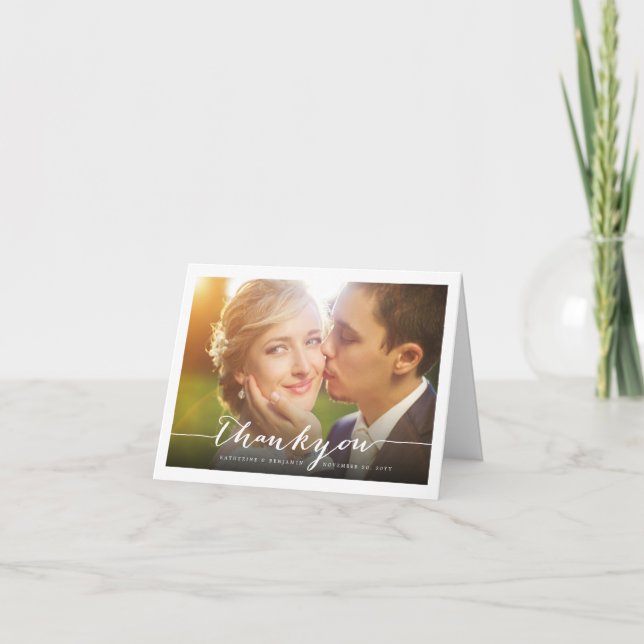 Modern Stylish Script Photo Wedding Thank You Note Card (Front)