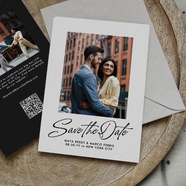 Modern stylish script two photo save the date (Creator Uploaded)