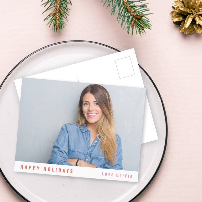 Modern Stylish Simple Christmas Single Photo Holiday Postcard (Creator Uploaded)