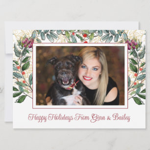 Modern Stylish Simple Christmas Woman Dog Photo Holiday Card