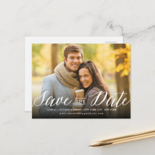 Modern Stylish Simple Script Photo Save The Date Announcement Postcard