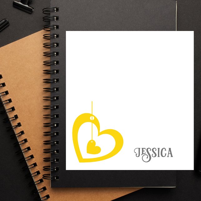 Modern Stylish Simple Yellow Heart Monogrammed Notepad (Creator Uploaded)
