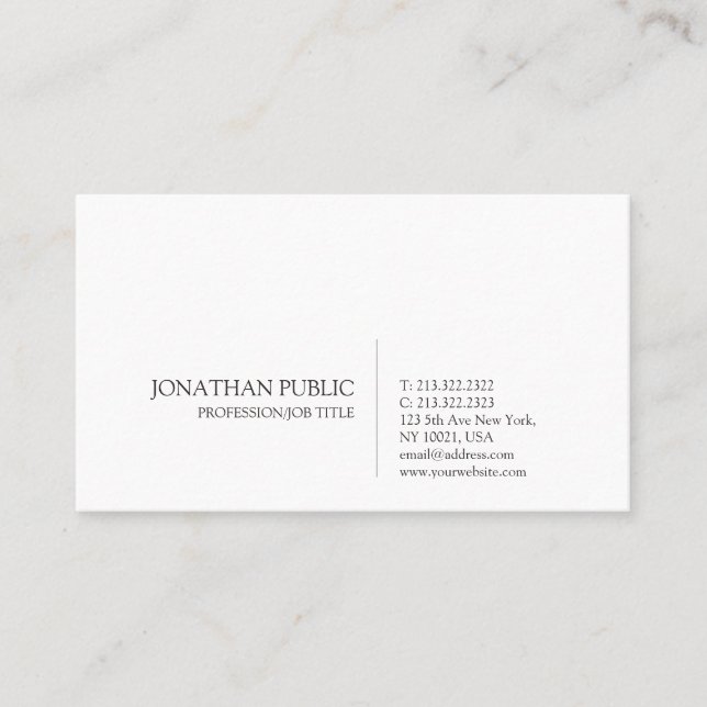 Modern Stylish Sleek White Professional Plain Business Card (Front)