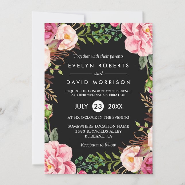 Modern Stylish Spring Wedding Floral Wreath Invitation (Front)