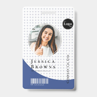 Modern Stylish Staff Photo Barcode Deep Blue ID Badge