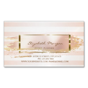 Modern Stylish Striped,Brush Stroke,Gold Frame Magnetic Business Card