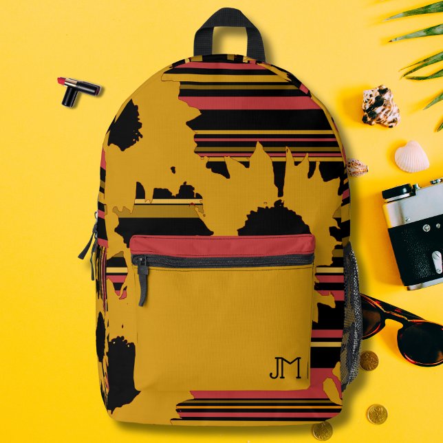 Modern Stylish Sunflower Gold Black Orange  Printed Backpack (Creator Uploaded)