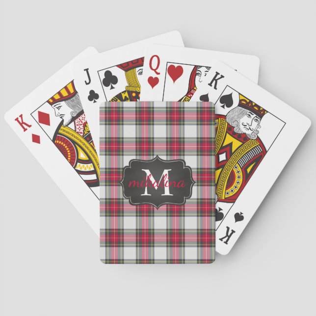 Modern Stylish Tartan Plaid Monogrammed Name Playing Cards (Back)