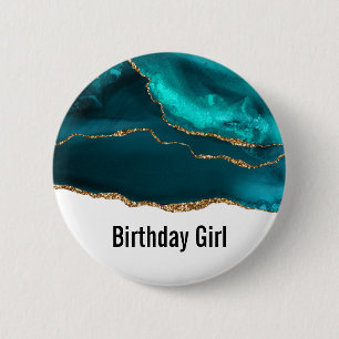 Modern Stylish Teal Agate & Gold Ribbon Birthday 6 Cm Round Badge