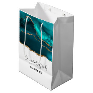Modern Stylish Teal Agate & Gold Ribbon Graduation Medium Gift Bag