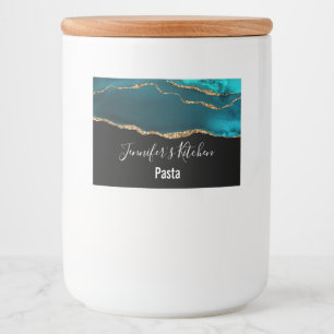 Modern Stylish Teal Agate & Gold Ribbon Kitchen Food Label