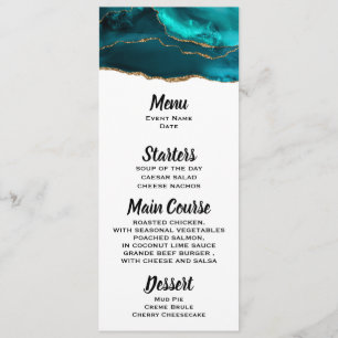 Modern Stylish Teal Agate & Gold Ribbon Menu Invitation