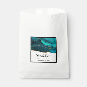 Modern Stylish Teal Agate & Gold Ribbon on White Favour Bags