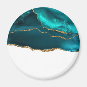Modern Stylish Teal Agate & Gold Ribbon on White Magnet