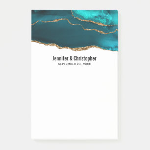 Modern Stylish Teal Agate & Gold Ribbon Wedding Post-it Notes