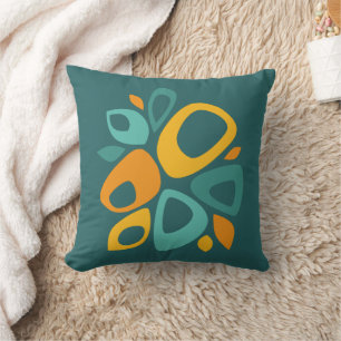 Modern Stylish Teal Marigold Mustard Abstract Cushion