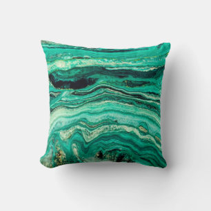 Modern Stylish Teal Turquoise Gold Faux Black Cushion