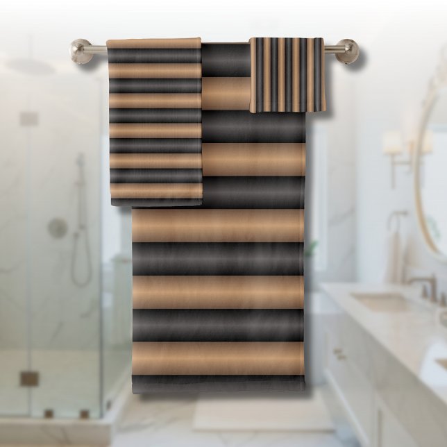 Modern Stylish Toasted Brown Stripes with Depth Bath Towel Set (Creator Uploaded)