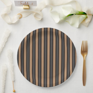 Modern Stylish Toasted Brown Stripes with Depth Paper Plate