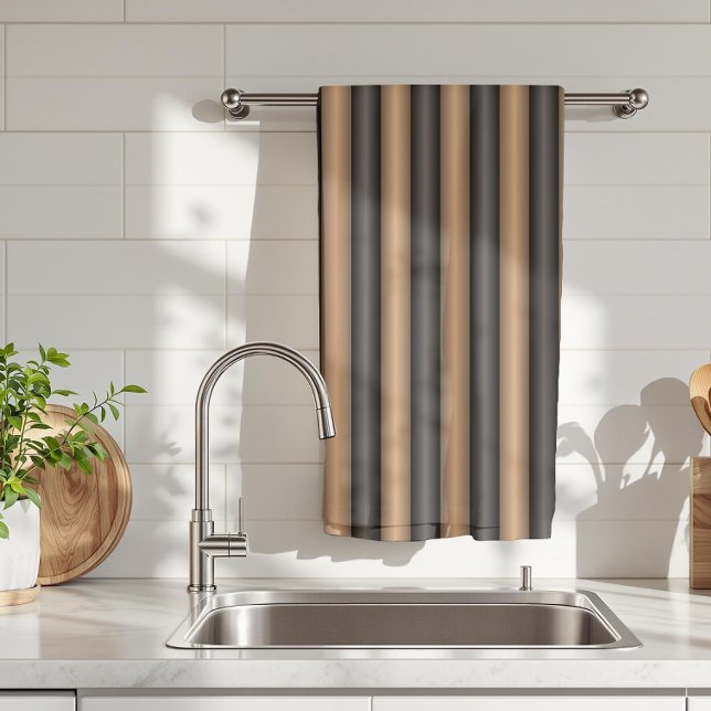 Modern Stylish Toasted Brown Stripes with Depth Tea Towel (Creator Uploaded)