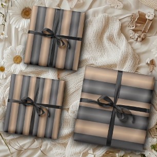 Modern Stylish Toasted Brown Stripes with Depth Wrapping Paper Sheet