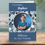 Modern Stylish Trendy 1 Photo Nephew Birthday Card<br><div class="desc">This birthday card can be personalised with your nephew's name, and a favourite photo. Your chosen picture will appear in a round white 'frame' within a fun abstract pattern in a modern style. The text at the top of the card is 'To a wonderful Nephew', with his name below the...</div>
