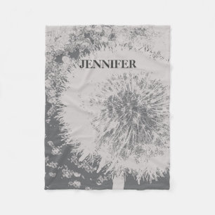 Modern stylish trendy abstract dandelion monogram fleece blanket