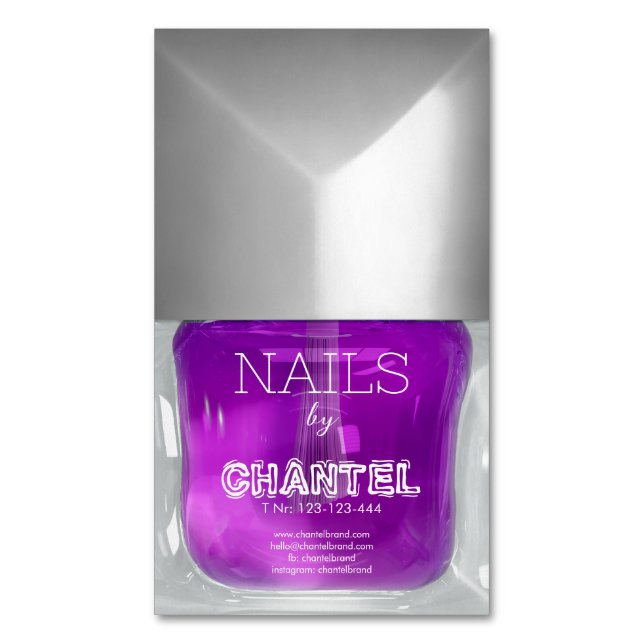 Modern stylish trendy lilac nail polish chic magnetic business card (Front Vertical)