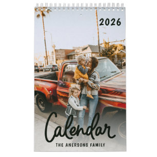 Modern Stylish Trendy Script Family Photo Monthly Calendar