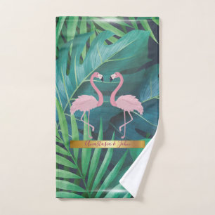 Modern Stylish,Tropical Palm Leaves,Pink Bath Towel Set