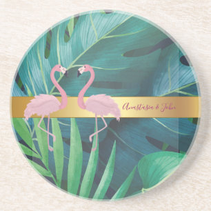 Modern Stylish,Tropical Palm Leaves,Pink Coaster