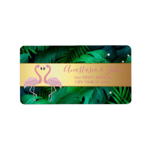 Modern Stylish,Tropical Palm Leaves,Pink    Label
