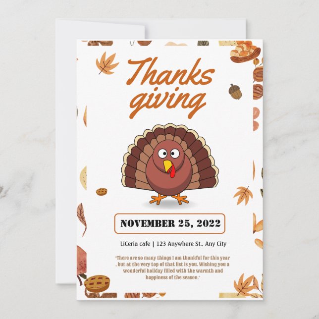 Modern Stylish Turkey Thanksgiving Invitation (Front)