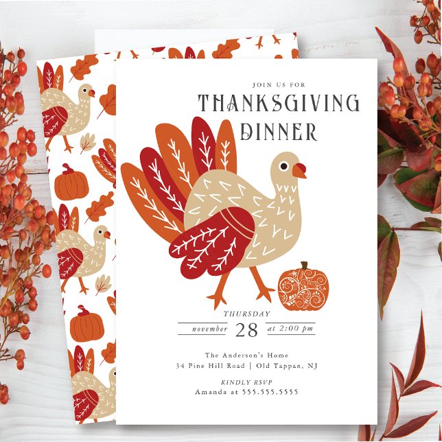 Modern Stylish Turkey Thanksgiving Invitation (Creator Uploaded)