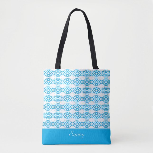 Modern stylish turquoise pattern & calligraphy tote bag (Front)