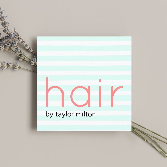Modern Stylish Turquoise White Stripes Pastel Hair Square Business Card (Creator Uploaded)