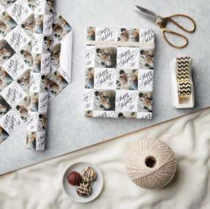 Modern Stylish Typography Custom Christmas Photo Wrapping Paper