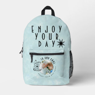 Modern Stylish Typography Grandson Birthday Photo Printed Backpack