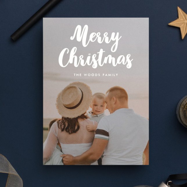 Modern Stylish Typography Merry Christmas Photo Holiday Card (Creator Uploaded)