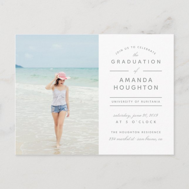 Modern Stylish Typography Photo Graduation Party Invitation Postcard (Front)