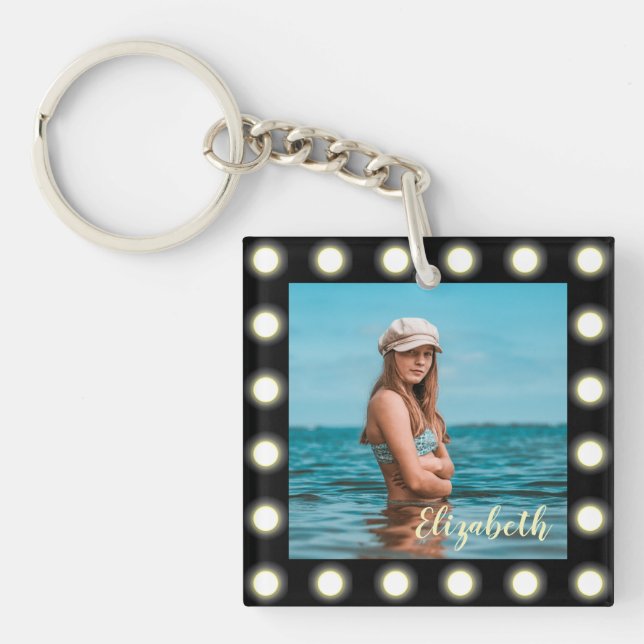 Modern Stylish Unique Black Square Photo Frame Key Ring (Front)