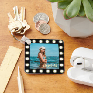 Modern Stylish Unique Black Square Photo Frame Key Ring