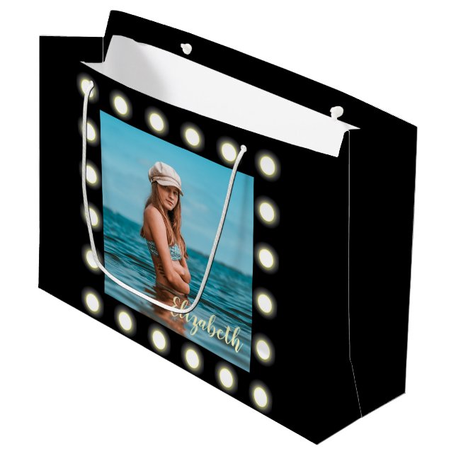 Modern Stylish Unique Black Square Photo Frame Large Gift Bag (Front Angled)